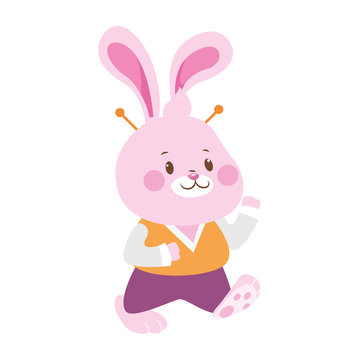Cartoon happy Rabbit icon, flat colorful design