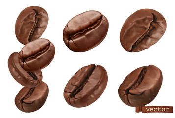 Coffee beans. 3d realistic vector set - obrazy, fototapety, plakaty