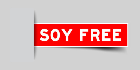 Square seal red color sticker in word soy free insert on gray background