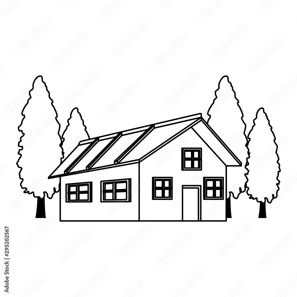 Poster pine trees and house icon design