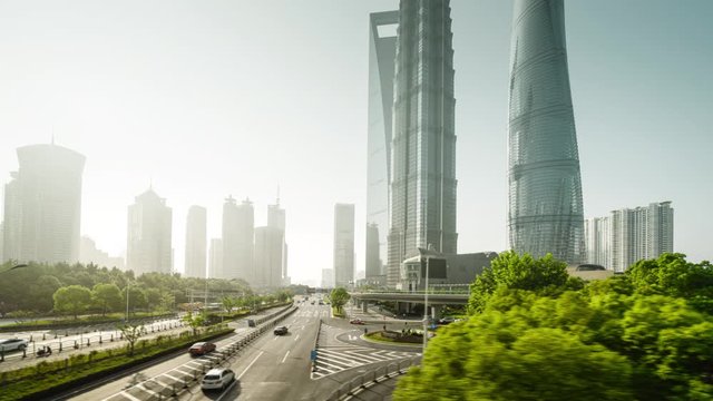 hyper lapse, road in Shanghai Lujiazui financial center, China