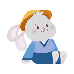 Cartoon bunny sitting icon, flat design