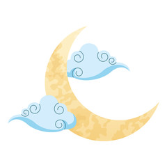 moon and clouds icon, colorful flat design