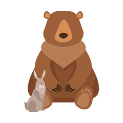 Cartoon wild bear and rabbit,flat design