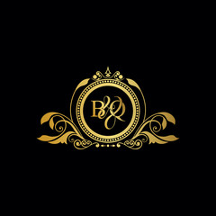 Initial Letter BB logo luxury vector mark, gold color elegant classical symmetric curves decor.