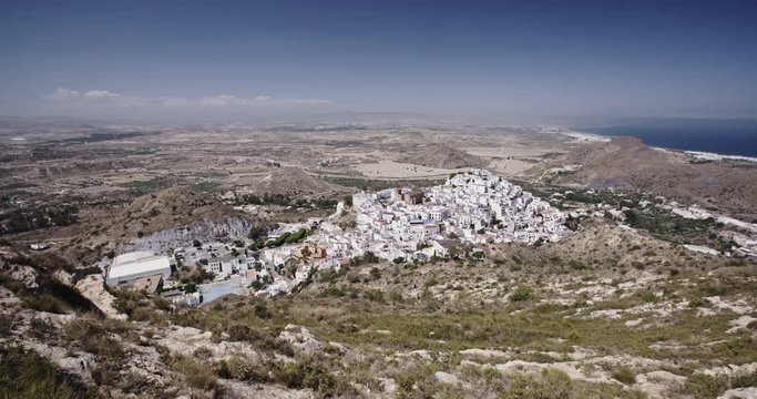 Hilltop view of the town of Mojacar in Andalusia, Spain by summer.