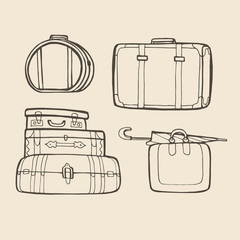 Hand drawn suitcase sketches line vector illustration