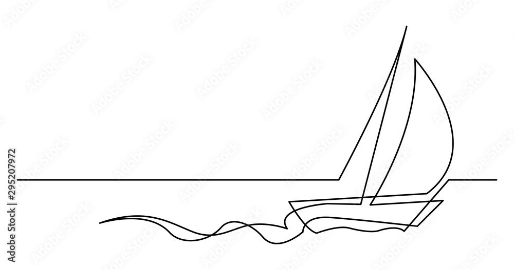 Wall mural continuous line drawing of beautiful yacht sailing fast on sea