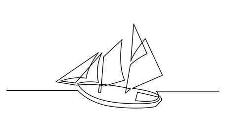 continuous line drawing of beautiful tall ship sailing on sea