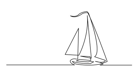 continuous line drawing of beautiful yacht with copy space