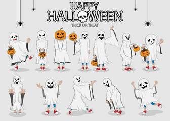 collection set of halloween monster costume Ghost Man