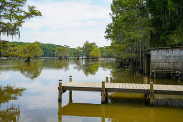 Wooden dock at Caddo Lake near Uncertain, TX