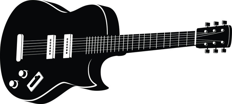 Black electric guitar on white background