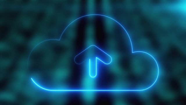 3d rendering technology and internet animation icons. Computer generation neon SEO icon on blurry background.