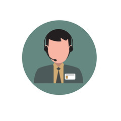 call center operator with headset black web icon. vector illustration