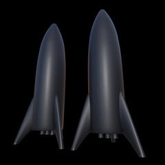 Modern Rocket Ready to Launch. Abstract model 3d render illustration on black background