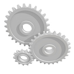 Gears. Mechanical technology machine engineering symbol. Industry development, engine work, business solution concept. 3d render illustration isolated on white background