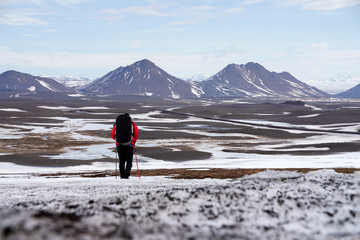 Fototapeta premium Man hiking on mountain holiday on snow mountain .
