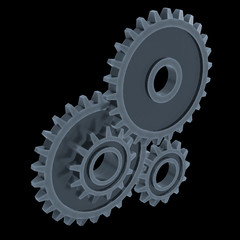 Gears. Mechanical technology machine engineering symbol. Industry development, engine work, business solution concept. 3d render illustration on black background