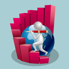 Vector drawn people symbol,Walk on the chart.Image uses a grid gradient.	