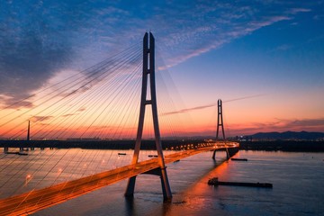 The Third Yangtze River Bridge in Nanjing City at Sunset Taken with A Drone