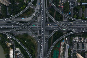 The Shuangqiao Overpass in Nanjing City in the Night Seen from Above
