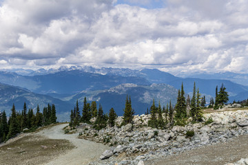 Bird view of the Whistler mountain in the morning from the top.