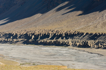 Serated Mountain edges formed by erosion at Kaza,Himachal Pradesh,India