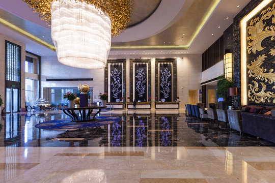 A five-star luxury hotel lobby