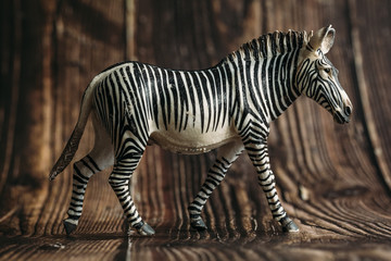 figure of a toy Zebra on a wooden background