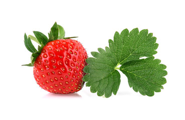 strawberries with leaf  isolated on a white background
