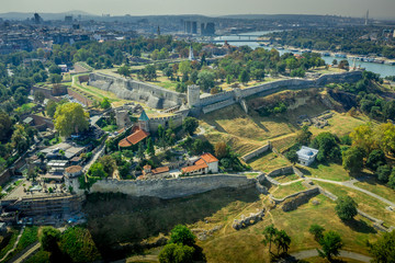 Aerial view of the Belgrad Kalesi, Damad Turbe, Sahat Kula clock tower, bastions and fortifications...