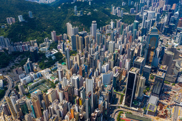 Drone fly over of Hong Kong island side