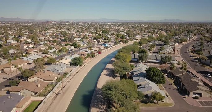 Drone flight over town in Phoenix