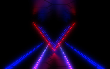 3D abstract background with neon lights . 3d illustration