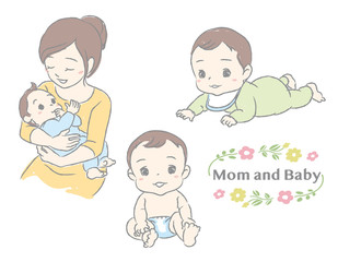 Mother and her cute baby, under the age of one. Vector illustration.