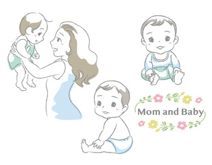 Mother and her cute baby, under the age of one. Vector illustration.