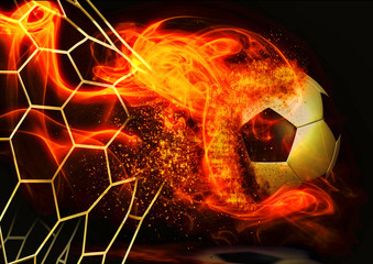 ゴールネットを突き破るサッカーボール © k_yu