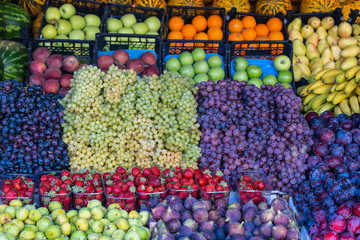 Organic fruits at the farmers market in Bodrum, Turkey