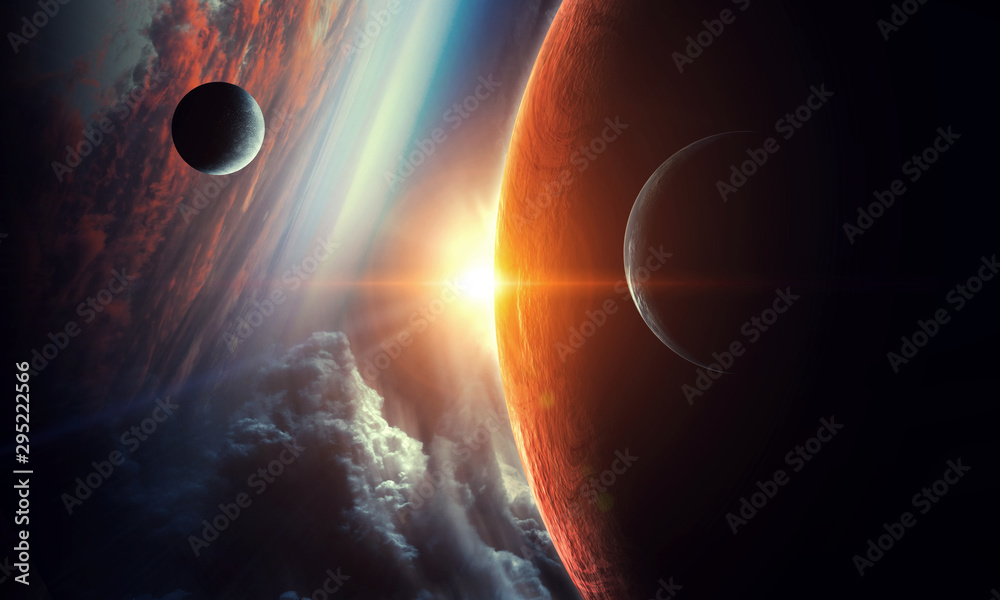 Wall mural abstract planets on space texture