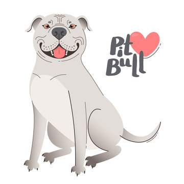 White American Staffordshire Pit Bull Terrier. Happy pitbull. Vector illustration