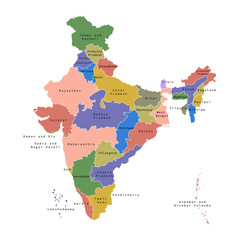 Vector illustration of administrative division map of India. Vector map.