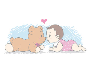 Cute baby creeping.  Vector illustration for Baby shower card or blog or other use.