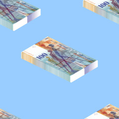 Illustration 3D seamless pattern. A pack of Swiss banknotes 100 francs 2010. Part one