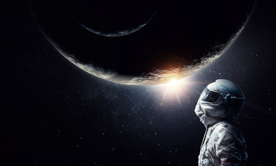 Spaceman and planets abstract theme