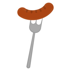 Isolated sausage on a fork icon over a white background - Vector illustration