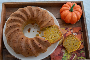 home made pumpkin sponge cake on a table