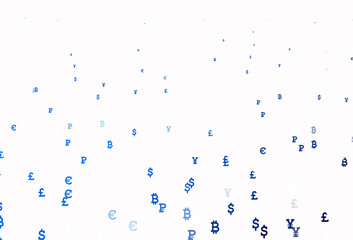 Light BLUE vector background with signs of currency.