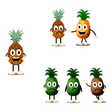 Pineapple Character with Expressions - Vector Image