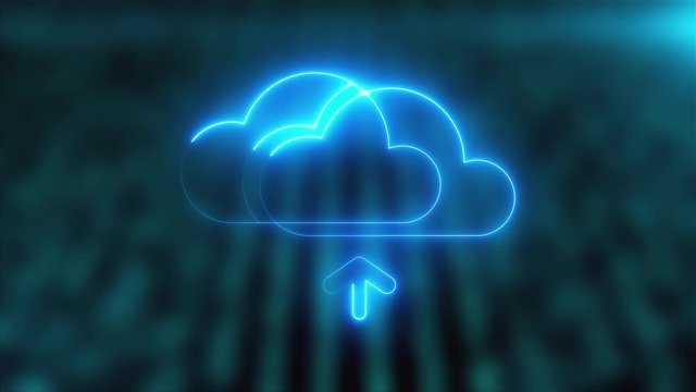 3d rendering technology and internet animation icons. Computer generation neon SEO icon on blurry background.